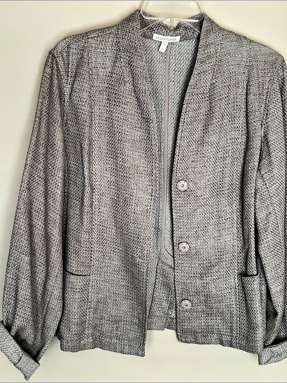 Eileen Fisher Textured Button Front Blazer in Gray Size Medium